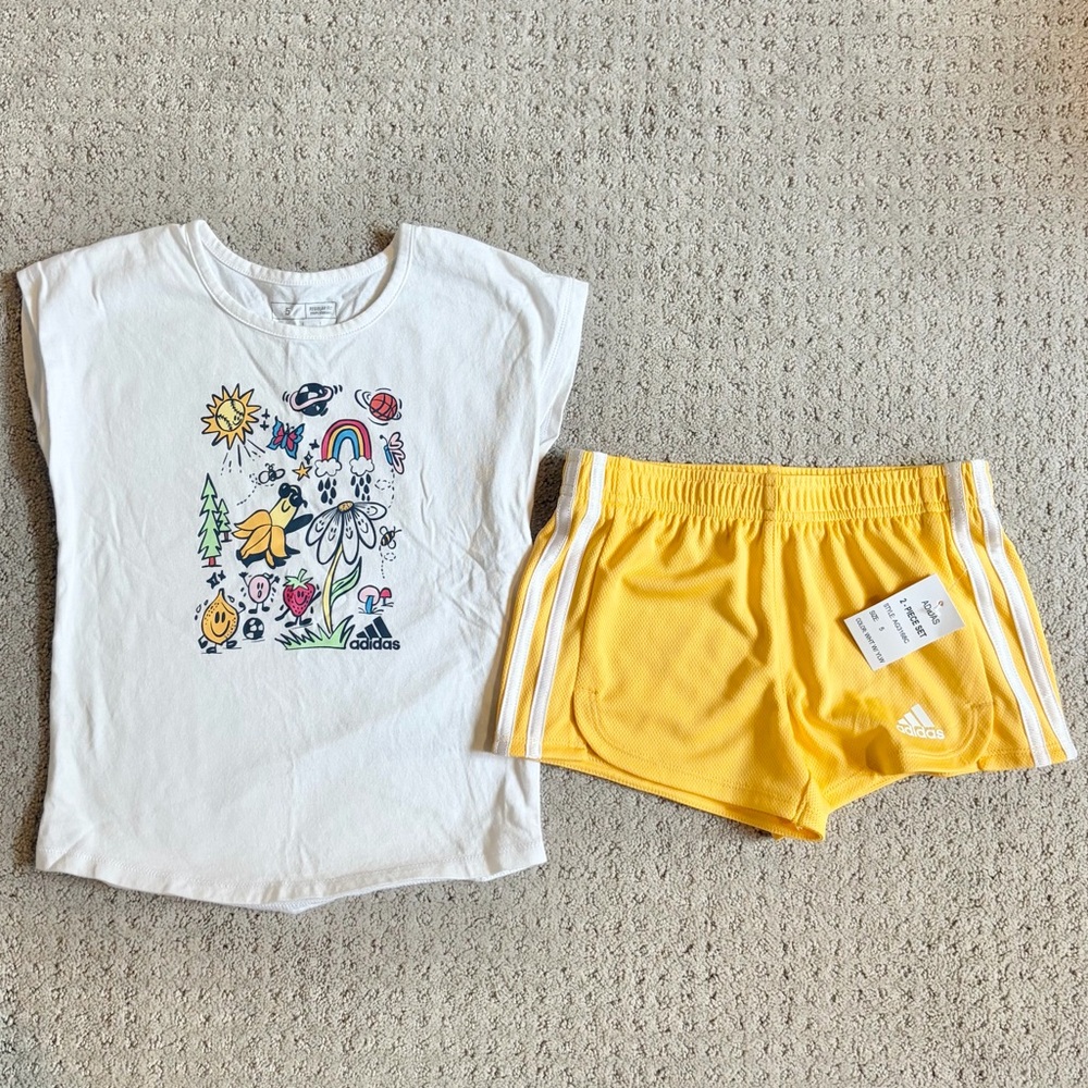 Adidas Girls Graphic Tee and Mesh Short Set Size 5